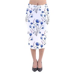 Flowers Seamless Pattern Victorian Velvet Midi Pencil Skirt