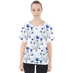 Flowers Seamless Pattern Victorian V-neck Dolman Drape Top