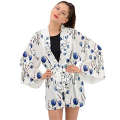 Flowers Seamless Pattern Victorian Long Sleeve Kimono