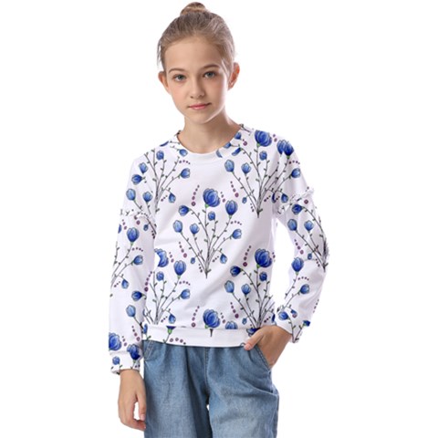 Flowers Seamless Pattern Victorian Kids  Long Sleeve T-shirt With Frill  by Maspions