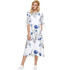 Flowers Seamless Pattern Victorian Bow Sleeve Chiffon Midi Dress by Maspions