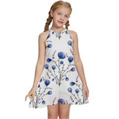 Flowers Seamless Pattern Victorian Kids  Halter Collar Waist Tie Chiffon Dress