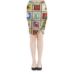 Christmas Stamp Pattern Midi Wrap Pencil Skirt