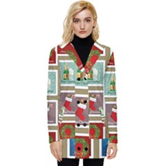 Christmas Stamp Pattern Button Up Hooded Coat 