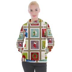 Christmas Stamp Pattern Women s Hooded Pullover