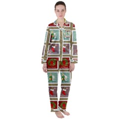 Christmas Stamp Pattern Women s Long Sleeve Satin Pajamas Set	