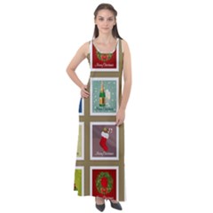 Christmas Stamp Pattern Sleeveless Velour Maxi Dress by Maspions