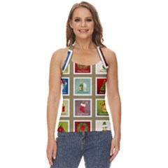 Christmas Stamp Pattern Basic Halter Top