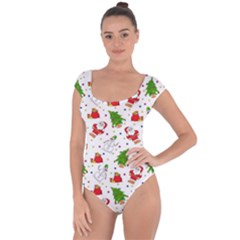 Christmas Pattern  Trees Santa Short Sleeve Leotard  by Maspions