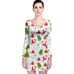 Christmas Pattern  Trees Santa Long Sleeve Velvet Bodycon Dress