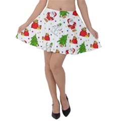 Christmas Pattern  Trees Santa Velvet Skater Skirt