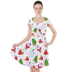 Christmas Pattern  Trees Santa Cap Sleeve Midi Dress With Pockets by Maspions