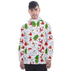 Christmas Pattern  Trees Santa Men s Front Pocket Pullover Windbreaker