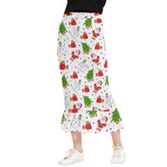 Christmas Pattern  Trees Santa Maxi Fishtail Chiffon Skirt by Maspions