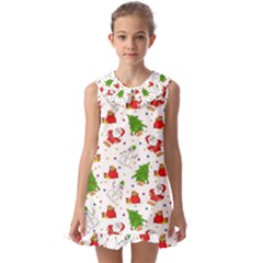 Christmas Pattern  Trees Santa Kids  Pilgrim Collar Ruffle Hem Dress