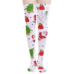 Christmas Pattern  Trees Santa Thigh High Stockings by Maspions