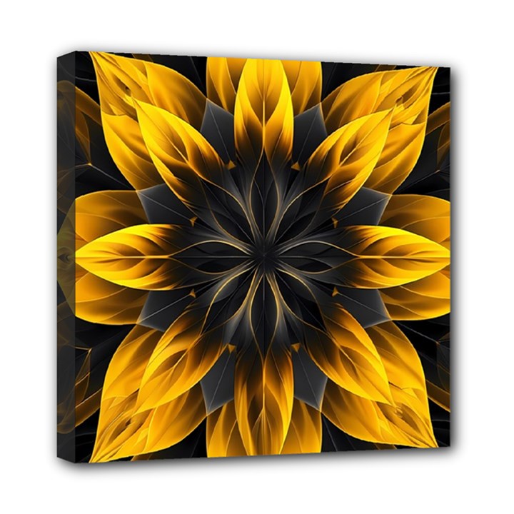 Yellow Flower Pattern Leaves Mini Canvas 8  x 8  (Stretched)