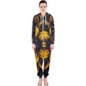 Yellow Flower Pattern Leaves Hooded Jumpsuit (Ladies) View1