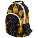 Yellow Flower Pattern Leaves Rounded Multi Pocket Backpack View1