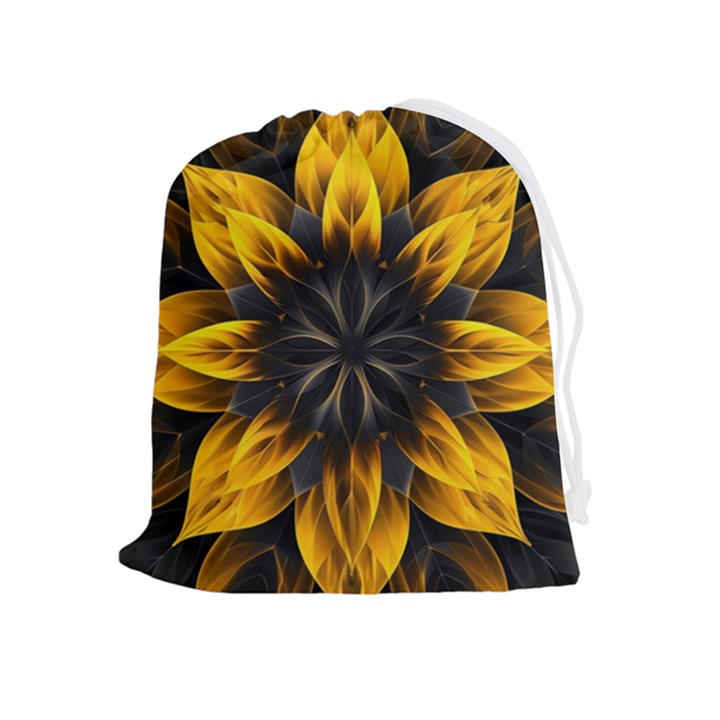 Yellow Flower Pattern Leaves Drawstring Pouch (XL)