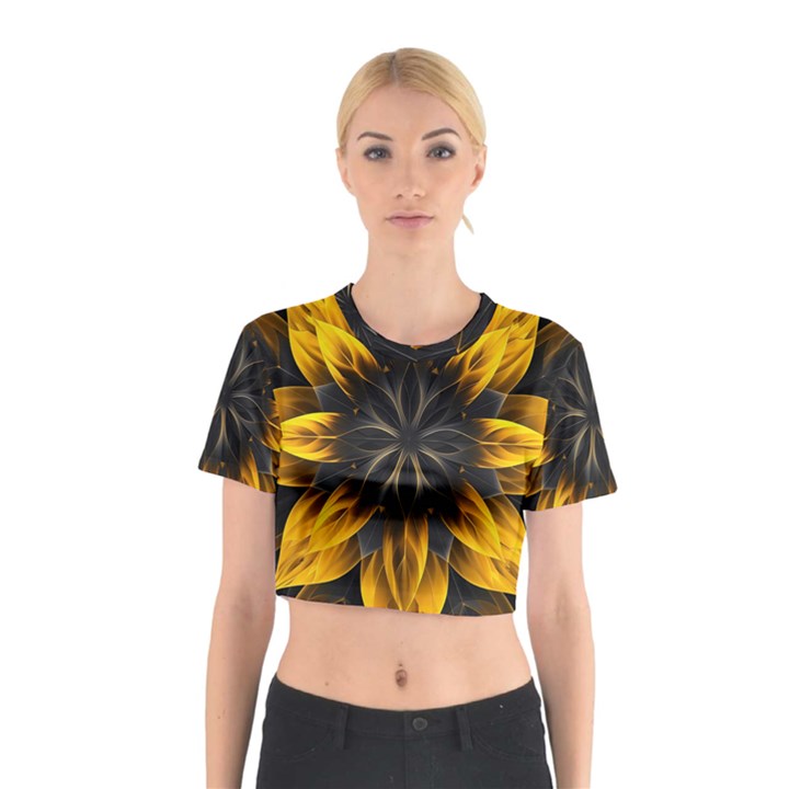 Yellow Flower Pattern Leaves Cotton Crop Top