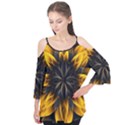 Yellow Flower Pattern Leaves Flutter Sleeve T-Shirt View1