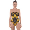 Yellow Flower Pattern Leaves Tie Back One Piece Swimsuit View1