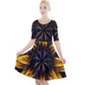 Yellow Flower Pattern Leaves Quarter Sleeve A-Line Dress View1