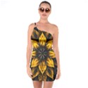 Yellow Flower Pattern Leaves One Shoulder Ring Trim Bodycon Dress View1