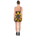 Yellow Flower Pattern Leaves One Shoulder Ring Trim Bodycon Dress View2