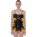 Yellow Flower Pattern Leaves Babydoll Tankini Top View1