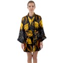 Yellow Flower Pattern Leaves Long Sleeve Satin Kimono View1