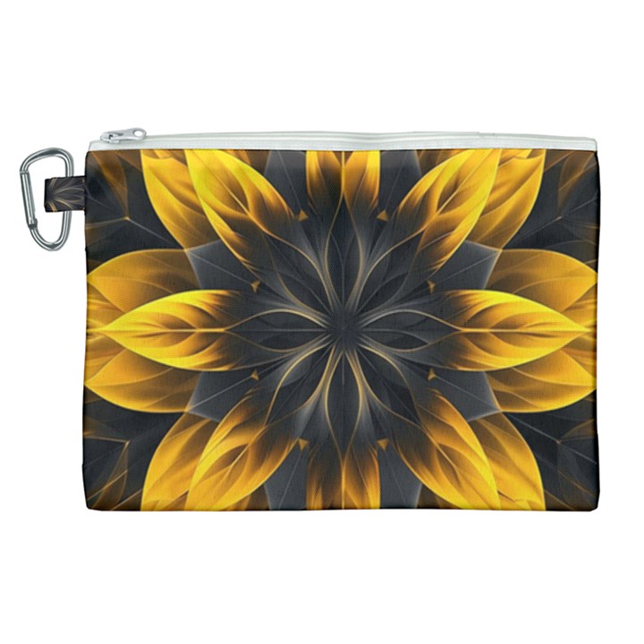 Yellow Flower Pattern Leaves Canvas Cosmetic Bag (XL)