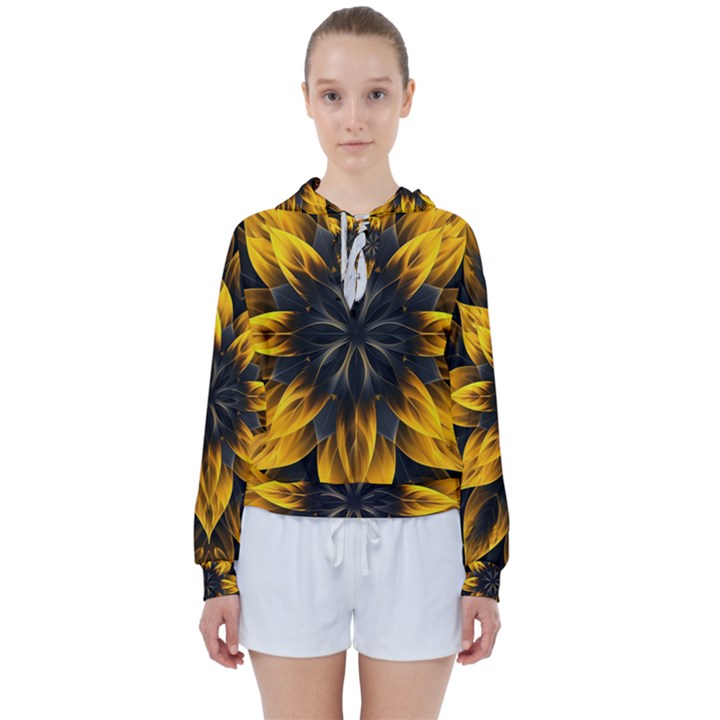 Yellow Flower Pattern Leaves Women s Tie Up Sweat