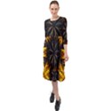 Yellow Flower Pattern Leaves Ruffle End Midi Chiffon Dress View1