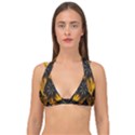 Yellow Flower Pattern Leaves Double Strap Halter Bikini Top View1