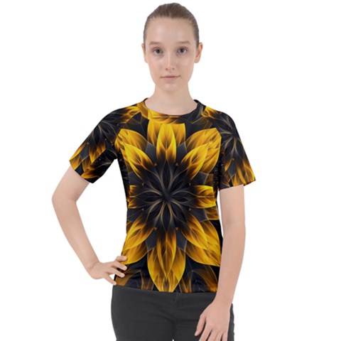 Yellow Flower Pattern Leaves Women s Sport Raglan T-shirt by Maspions