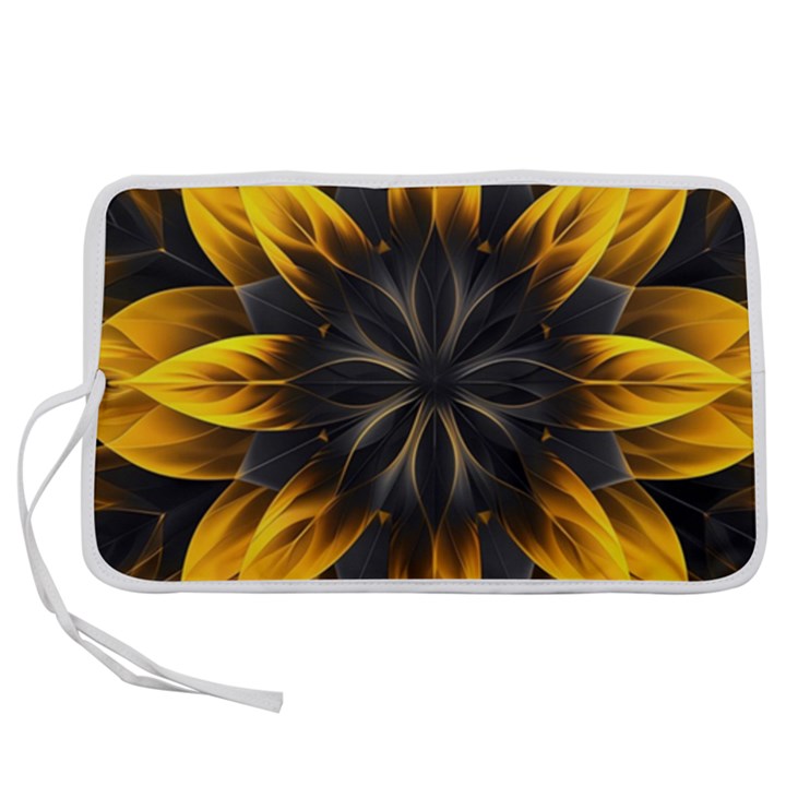 Yellow Flower Pattern Leaves Pen Storage Case (L)