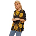 Yellow Flower Pattern Leaves Oversized Basic T-Shirt View2