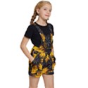 Yellow Flower Pattern Leaves Kids  Short Overalls View3