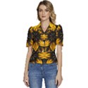 Yellow Flower Pattern Leaves Puffed Short Sleeve Button Up Jacket View1