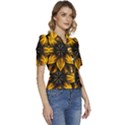 Yellow Flower Pattern Leaves Puffed Short Sleeve Button Up Jacket View3