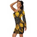 Yellow Flower Pattern Leaves Long Sleeve One Shoulder Mini Dress View2