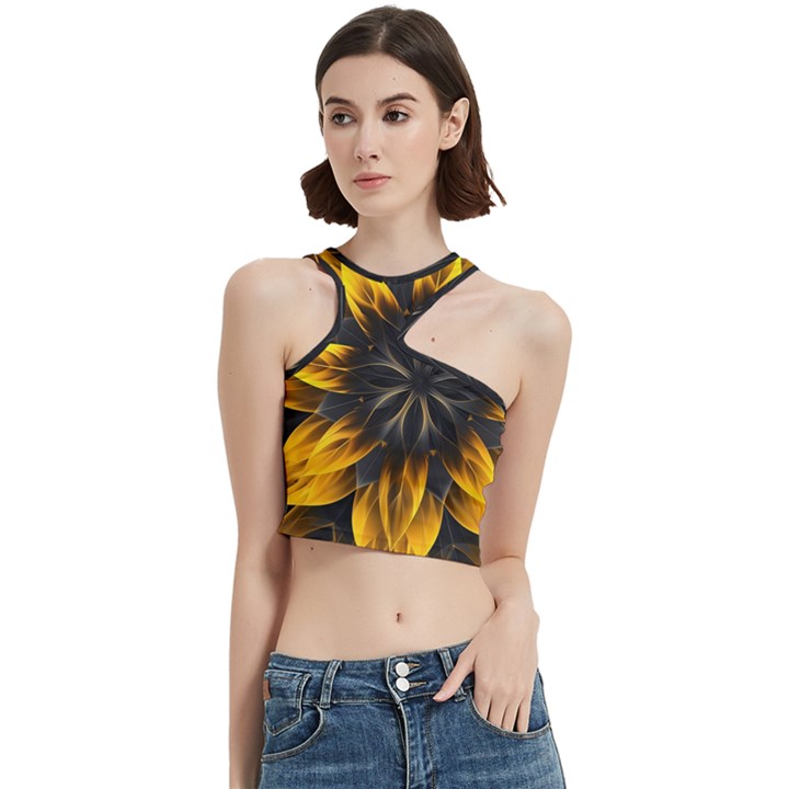 Yellow Flower Pattern Leaves Cut Out Top