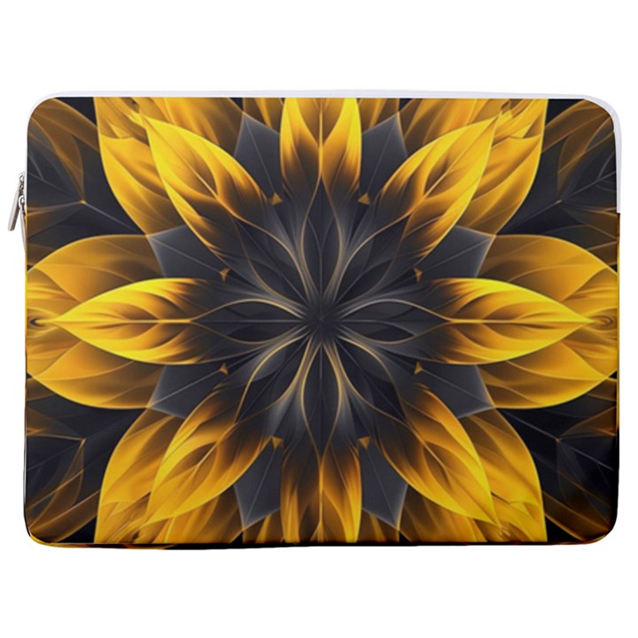 Yellow Flower Pattern Leaves 17  Vertical Laptop Sleeve Case With Pocket