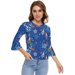 Christmas Stars Pattern Star Bell Sleeve Top