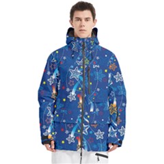 Christmas Stars Pattern Star Men s Multi Pockets Zip Ski And Snowboard Waterproof Breathable Jacket