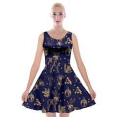 Christmas Pattern Gold December  Happy Holidays Merry Christmas Winter Family Festive Gold New Year Velvet Skater Dress