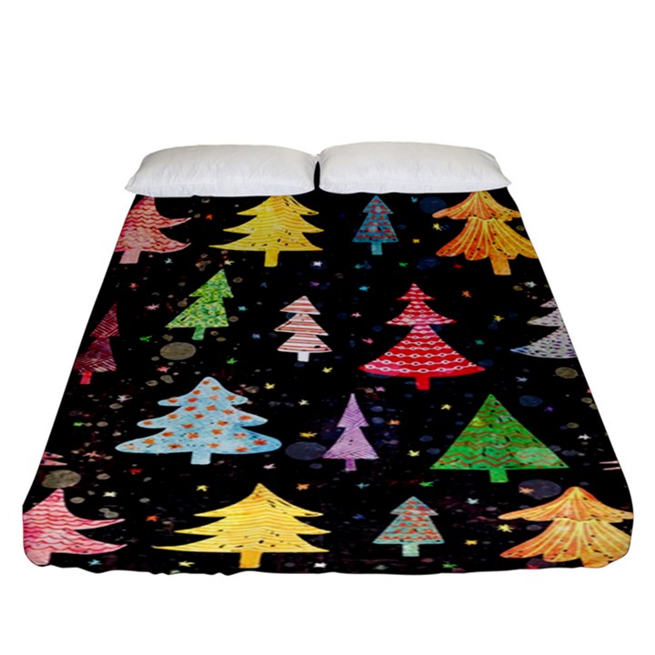 Fun Christmas Trees Adoxali Scandinavian Artistic Background Pattern Fitted Sheet (King Size)