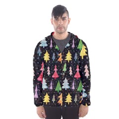 Fun Christmas Trees Adoxali Scandinavian Artistic Background Pattern Men s Hooded Windbreaker